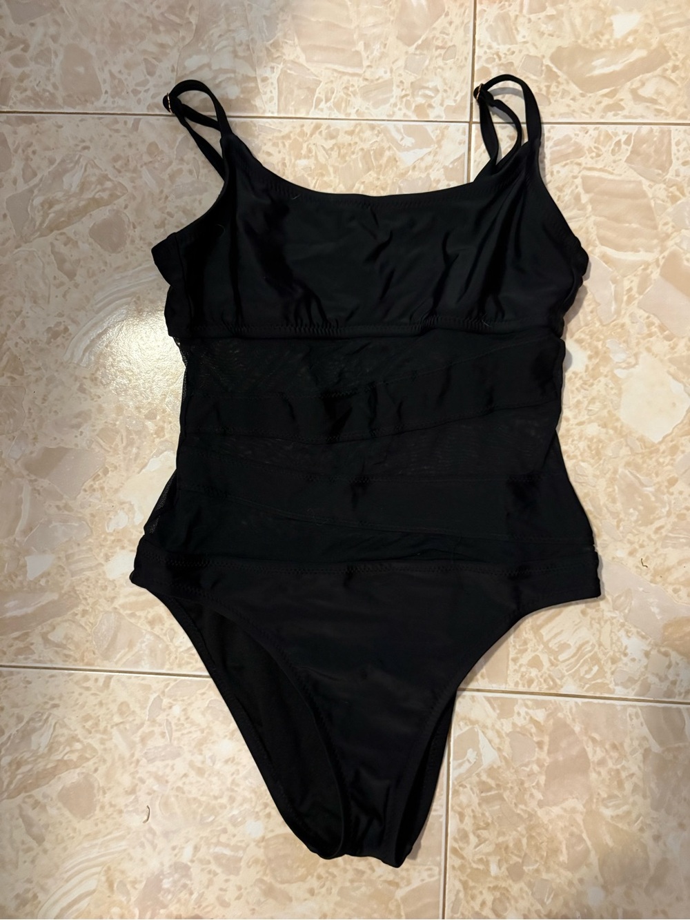 Shade & Shore Black mesh  One-Piece Swimsuit medium